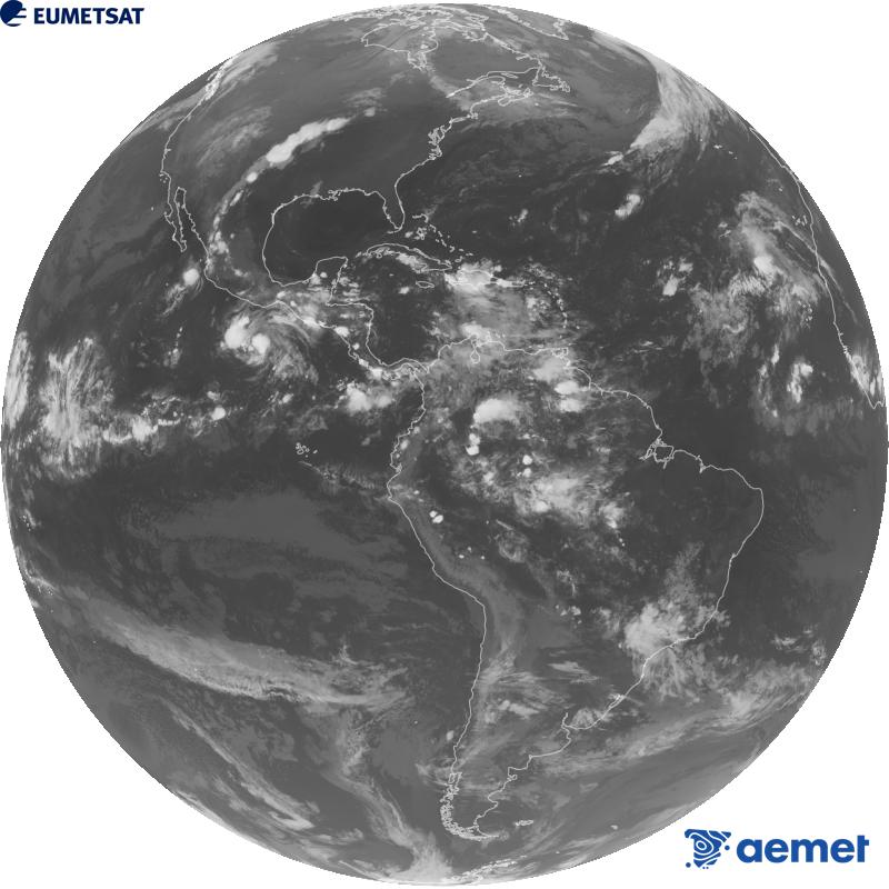 Vue d'ensemble du canal infrarouge (longueur d'onde 10,3 �m) du satellite g�ostationnaire am�ricain GOES-19. Les heures indiqu�es se rapportent � la p�ninsule (une heure de moins aux �les Canaries).&nbsp;mercredi, 14 octobre  2026 05:00