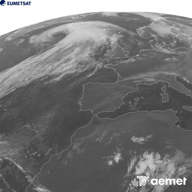 Esta imatge es genera utilitzant informaci� del canal Infraroig 10.5 �m del sat�l�lit METEOSAT-12, pertanyent a la tercera generaci� de sat�l�lits Meteosat (MTG). Perqu� la imatge s'assemble m�s a la percepci� de l'ull hum�, l'escala de grises est� invertida. Les hores indicades es referixen a la pen�nsula (una hora menys a les Illes Can�ries).&nbsp;dimecres, 14 d?octubre  2026 07:00