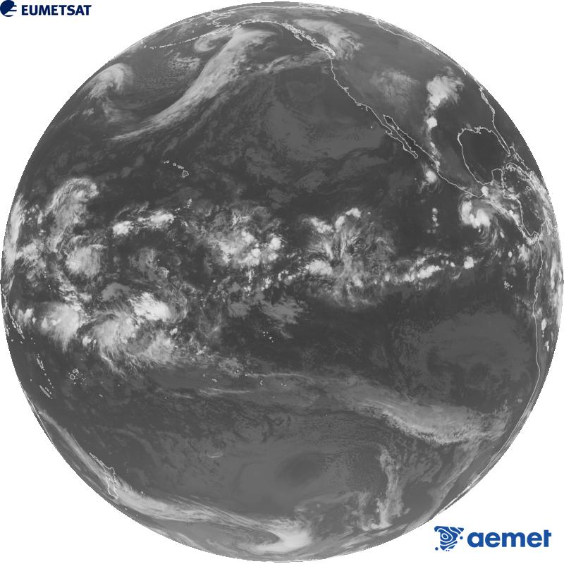 Vue d'ensemble du canal infrarouge (longueur d'onde 10,3 �m) du satellite am�ricain GOES-18. Les heures indiqu�es se rapportent � la p�ninsule (une heure de moins aux �les Canaries).&nbsp;mercredi, 14 octobre  2026 08:00