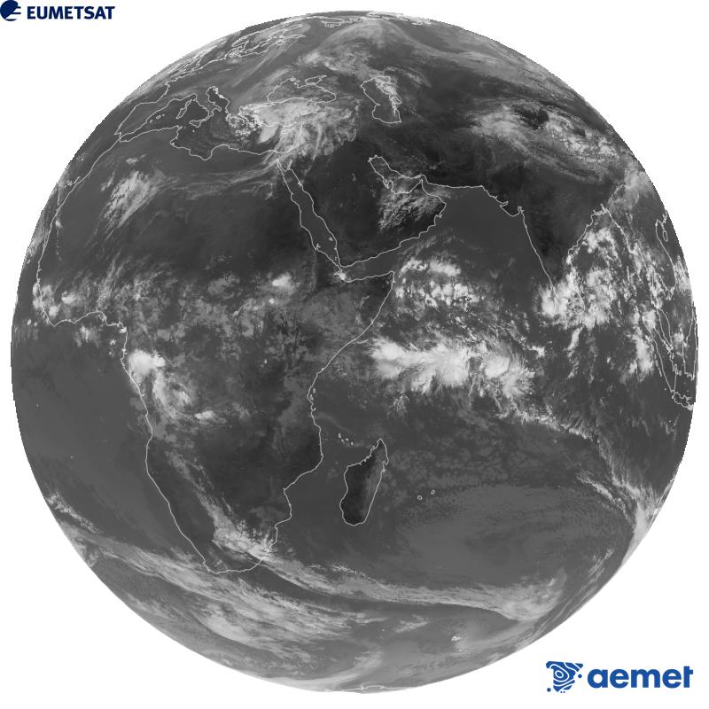 Vue d'ensemble du canal infrarouge (longueur d'onde 10,8 �m) du satellite g�ostationnaire europ�en Meteosat-9, qui fait partie de la deuxi�me g�n�ration de satellites Meteosat. Les heures indiqu�es se rapportent � la p�ninsule (une heure de moins aux �les Canaries).&nbsp;mercredi, 14 octobre  2026 08:00