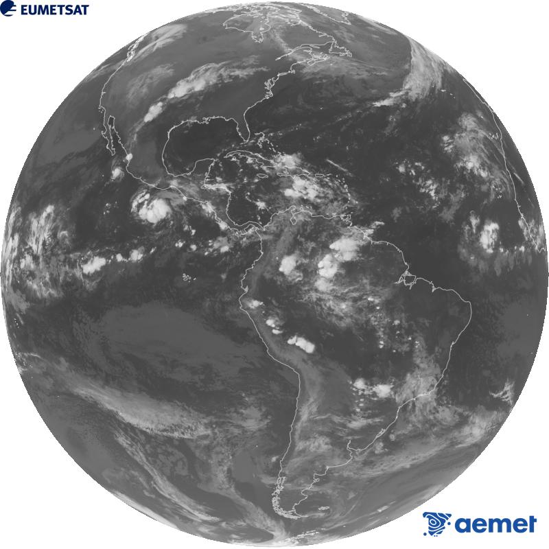 Vue d'ensemble du canal infrarouge (longueur d'onde 10,3 �m) du satellite g�ostationnaire am�ricain GOES-19. Les heures indiqu�es se rapportent � la p�ninsule (une heure de moins aux �les Canaries).&nbsp;mercredi, 14 octobre  2026 11:00