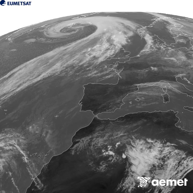 Irudi hau METEOSAT-12 satelitearen 10.5 �m Infragorri kanaleko informazioa erabiliz sortzen da, Meteosat (MTG) sateliteen hirugarren belaunaldikoa. Irudiak giza begiaren pertzepzioaren antz handiagoa izan dezan, grisen eskala alderantzizkoa da. Ordu horiek penintsulari dagozkio (ordubete gutxiago Kanariar Uharteetan).&nbsp;asteazkena, 2026ko urriak 14, ordua: 14:00