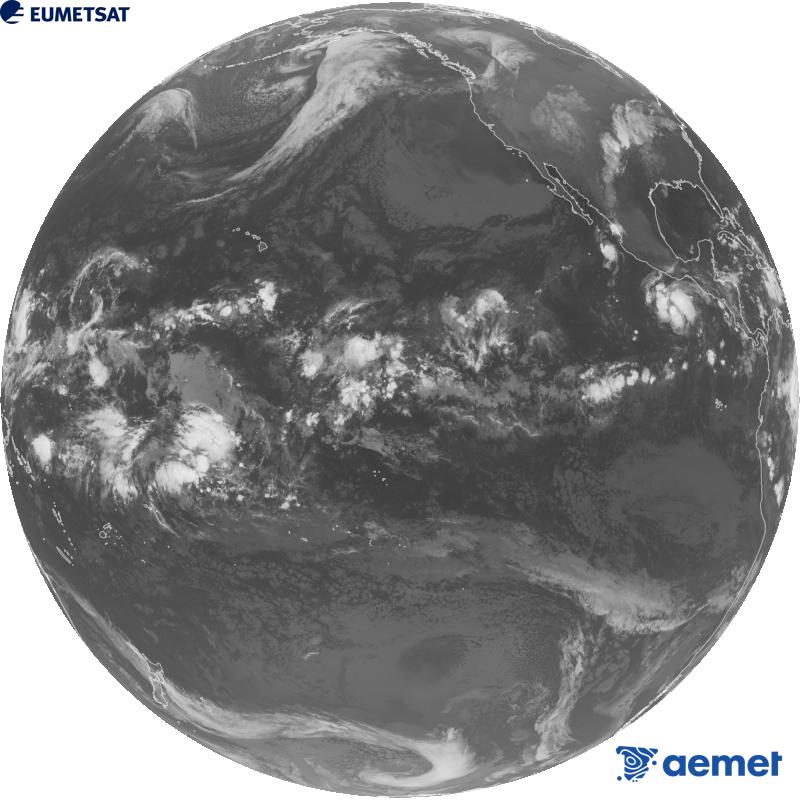 Vue d'ensemble du canal infrarouge (longueur d'onde 10,3 �m) du satellite am�ricain GOES-18. Les heures indiqu�es se rapportent � la p�ninsule (une heure de moins aux �les Canaries).&nbsp;mercredi, 14 octobre  2026 14:00