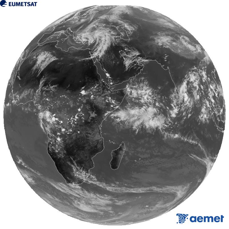 Vue d'ensemble du canal infrarouge (longueur d'onde 10,8 �m) du satellite g�ostationnaire europ�en Meteosat-9, qui fait partie de la deuxi�me g�n�ration de satellites Meteosat. Les heures indiqu�es se rapportent � la p�ninsule (une heure de moins aux �les Canaries).&nbsp;mercredi, 14 octobre  2026 14:00