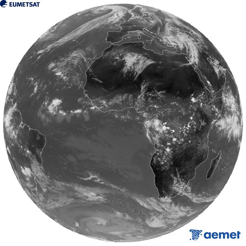 Vue d'ensemble du canal infrarouge (longueur d'onde de 10,5 �m) du satellite g�ostationnaire europ�en Meteosat-12, qui fait partie de la troisi�me g�n�ration de satellites Meteosat. Les heures indiqu�es correspondent � celles de la p�ninsule (une heure de moins aux �les Canaries).&nbsp;mercredi, 14 octobre  2026 14:00