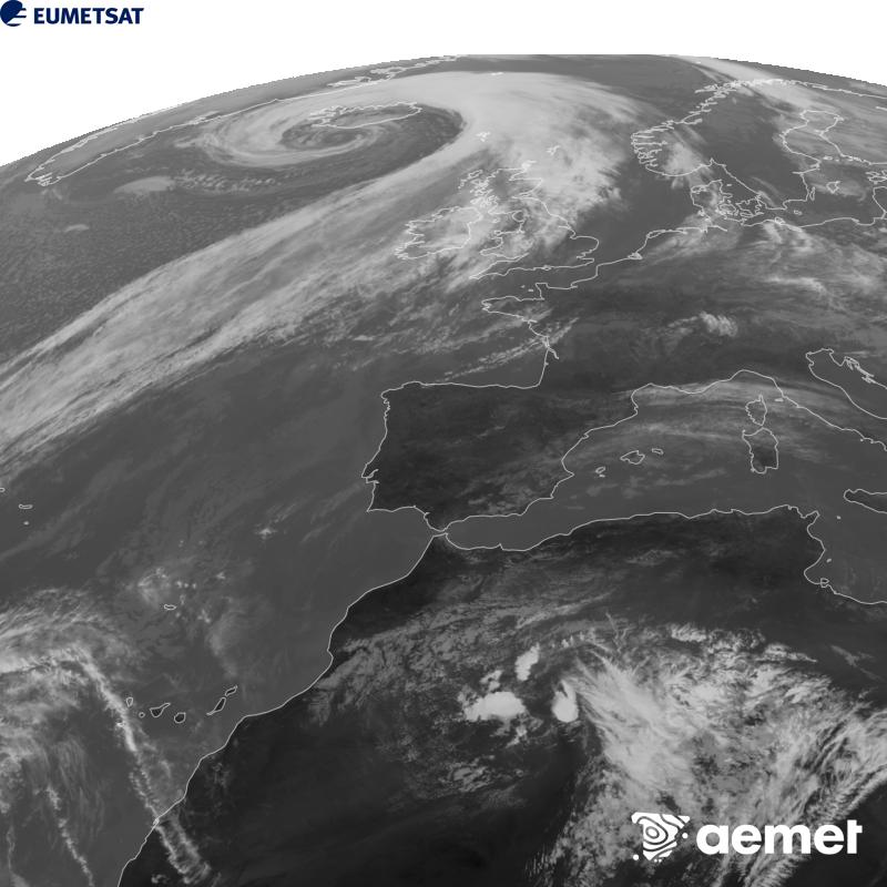 Irudi hau METEOSAT-12 satelitearen 10.5 �m Infragorri kanaleko informazioa erabiliz sortzen da, Meteosat (MTG) sateliteen hirugarren belaunaldikoa. Irudiak giza begiaren pertzepzioaren antz handiagoa izan dezan, grisen eskala alderantzizkoa da. Ordu horiek penintsulari dagozkio (ordubete gutxiago Kanariar Uharteetan).&nbsp;asteazkena, 2026ko urriak 14, ordua: 15:00