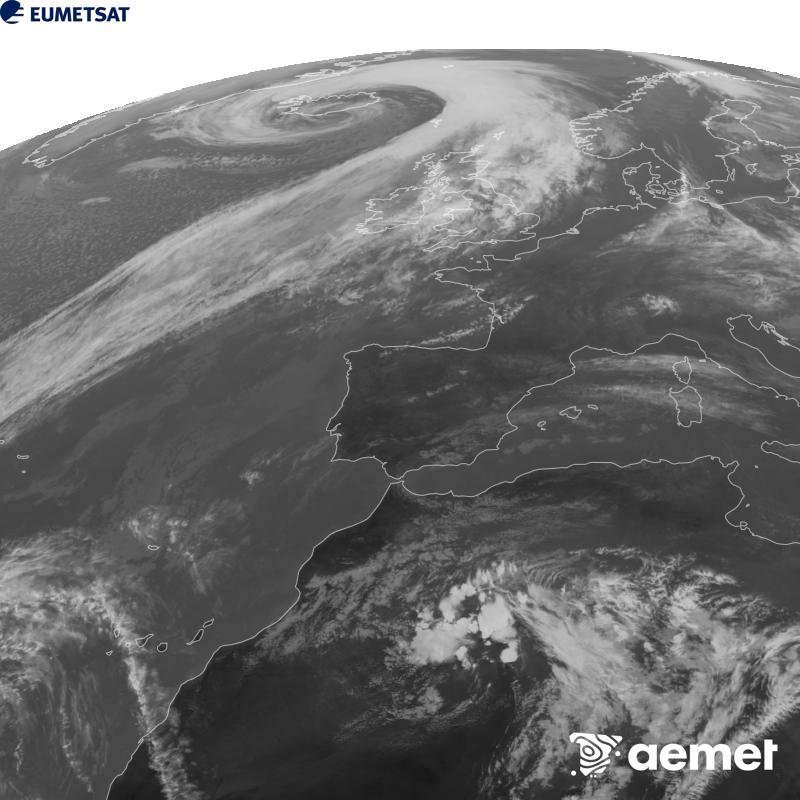 Irudi hau METEOSAT-12 satelitearen 10.5 �m Infragorri kanaleko informazioa erabiliz sortzen da, Meteosat (MTG) sateliteen hirugarren belaunaldikoa. Irudiak giza begiaren pertzepzioaren antz handiagoa izan dezan, grisen eskala alderantzizkoa da. Ordu horiek penintsulari dagozkio (ordubete gutxiago Kanariar Uharteetan).&nbsp;asteazkena, 2026ko urriak 14, ordua: 17:00