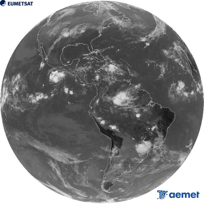 Vue d'ensemble du canal infrarouge (longueur d'onde 10,3 �m) du satellite g�ostationnaire am�ricain GOES-19. Les heures indiqu�es se rapportent � la p�ninsule (une heure de moins aux �les Canaries).&nbsp;mercredi, 14 octobre  2026 17:00