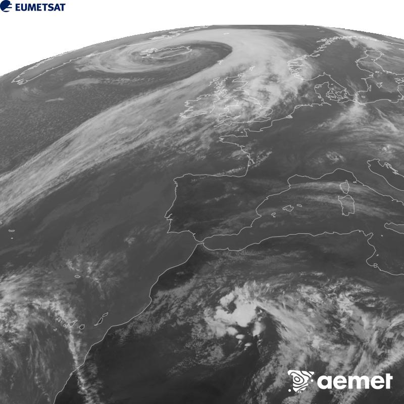 Irudi hau METEOSAT-12 satelitearen 10.5 �m Infragorri kanaleko informazioa erabiliz sortzen da, Meteosat (MTG) sateliteen hirugarren belaunaldikoa. Irudiak giza begiaren pertzepzioaren antz handiagoa izan dezan, grisen eskala alderantzizkoa da. Ordu horiek penintsulari dagozkio (ordubete gutxiago Kanariar Uharteetan).&nbsp;asteazkena, 2026ko urriak 14, ordua: 18:00