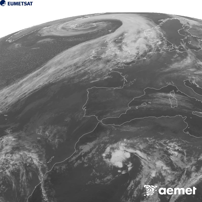 Irudi hau METEOSAT-12 satelitearen 10.5 �m Infragorri kanaleko informazioa erabiliz sortzen da, Meteosat (MTG) sateliteen hirugarren belaunaldikoa. Irudiak giza begiaren pertzepzioaren antz handiagoa izan dezan, grisen eskala alderantzizkoa da. Ordu horiek penintsulari dagozkio (ordubete gutxiago Kanariar Uharteetan).&nbsp;asteazkena, 2026ko urriak 14, ordua: 20:00