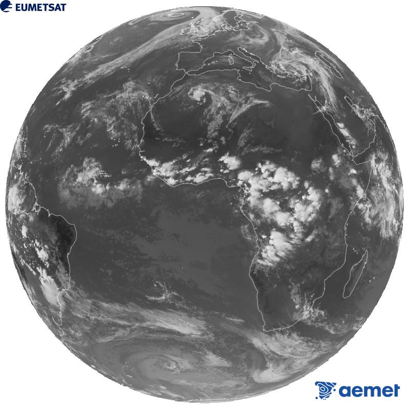 Imaxe global da canle infravermella (lonxitude de onda 10.5 �m) do sat�lite xeoestacionario europeo Meteosat-12, pertencente � terceira xeraci�n de sat�lites Meteosat. As horas indicadas ref�rense � pen�nsula (unha hora menos nas Illas Canarias).&nbsp;m�rcores, 14 outubro  2026 20:00