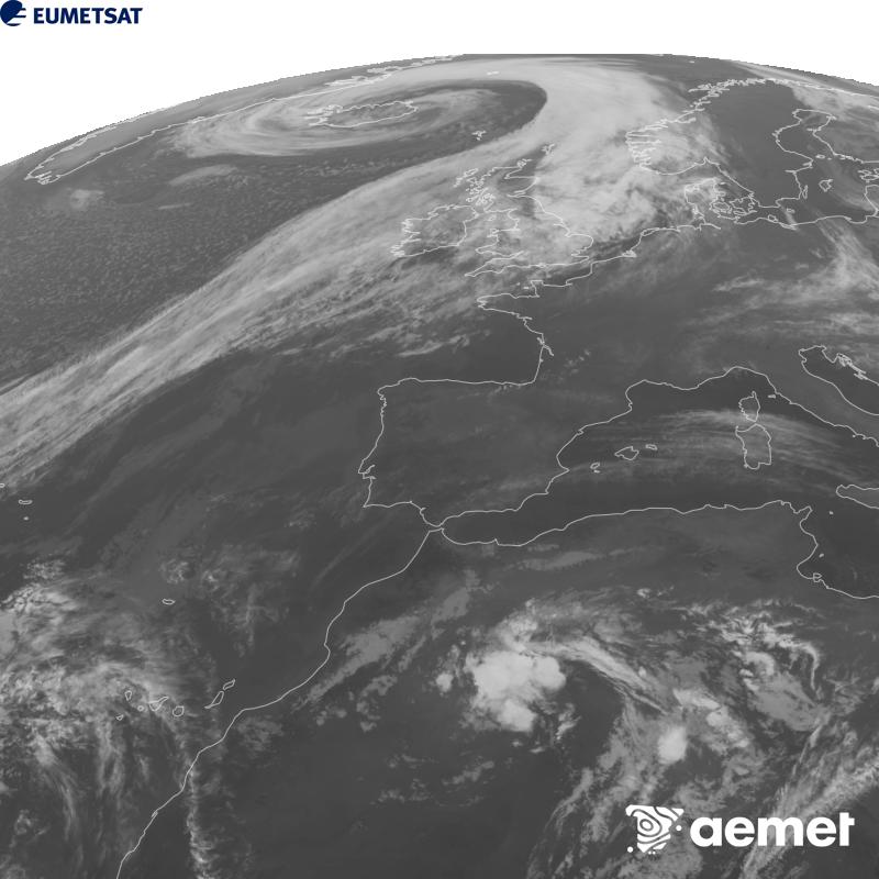 Irudi hau METEOSAT-12 satelitearen 10.5 �m Infragorri kanaleko informazioa erabiliz sortzen da, Meteosat (MTG) sateliteen hirugarren belaunaldikoa. Irudiak giza begiaren pertzepzioaren antz handiagoa izan dezan, grisen eskala alderantzizkoa da. Ordu horiek penintsulari dagozkio (ordubete gutxiago Kanariar Uharteetan).&nbsp;asteazkena, 2026ko urriak 14, ordua: 21:00