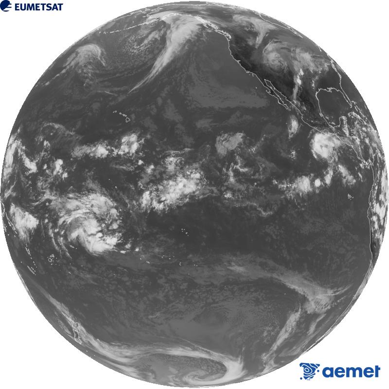 Imaxe global da canle infravermella (lonxitude de onda 10.3 �m) do sat�lite estadounidense GOES-18. As horas indicadas ref�rense � pen�nsula (unha hora menos nas Illas Canarias).&nbsp;m�rcores, 14 outubro  2026 23:00