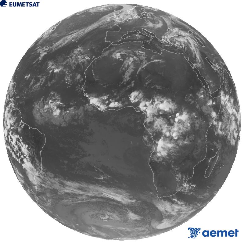 Imaxe global da canle infravermella (lonxitude de onda 10.5 �m) do sat�lite xeoestacionario europeo Meteosat-12, pertencente � terceira xeraci�n de sat�lites Meteosat. As horas indicadas ref�rense � pen�nsula (unha hora menos nas Illas Canarias).&nbsp;m�rcores, 14 outubro  2026 23:00