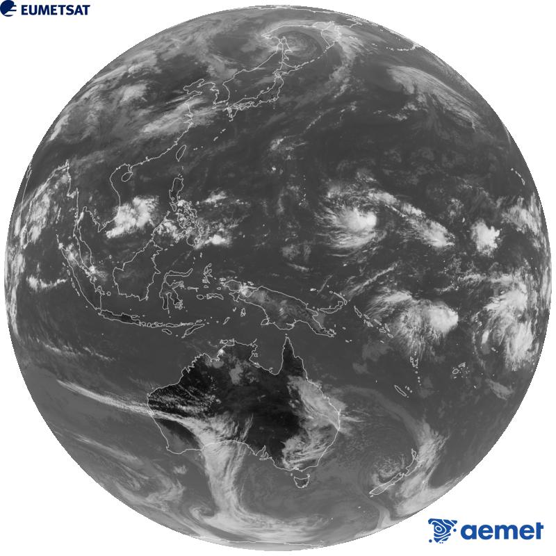 Imaxe global da canle infravermella (lonxitude de onda 10.4 �m) do sat�lite xeoestacionario xapon�s Himawari-9. As horas indicadas ref�rense � pen�nsula (unha hora menos nas Illas Canarias).&nbsp;xoves, 15 outubro  2026 05:00