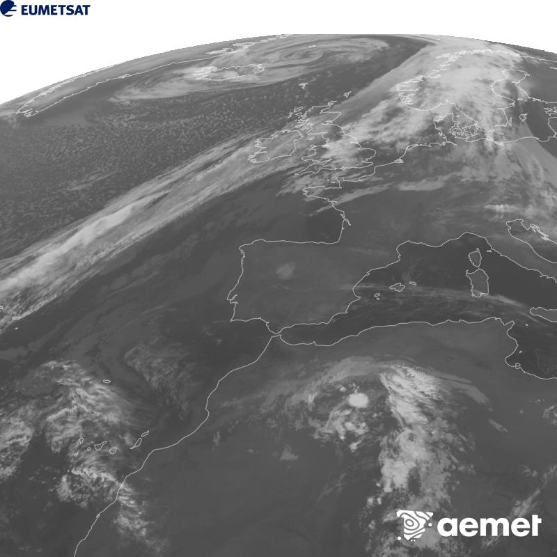 Aquesta imatge es genera utilitzant informaci� del canal Infraroig 10.5 �m del sat�l�lit METEOSAT-12, pertanyent a la tercera generaci� de sat�l�lits Meteosat (MTG). Perqu� la imatge s'assembli m�s a la percepci� de l'ull hum�, l'escala de grises est� invertida. Les hores indicades es refereixen a la pen�nsula (una hora menys a les Illes Can�ries).&nbsp;dijous, 15 d?octubre  2026 08:00