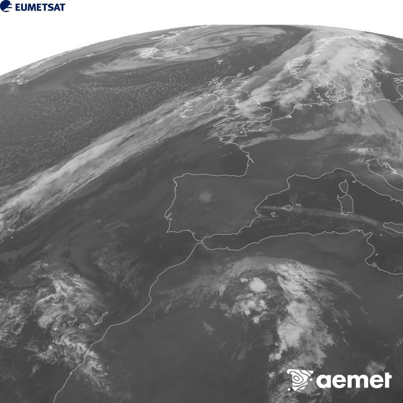 Aquesta imatge es genera utilitzant informaci� del canal Infraroig 10.5 �m del sat�l�lit METEOSAT-12, pertanyent a la tercera generaci� de sat�l�lits Meteosat (MTG). Perqu� la imatge s'assembli m�s a la percepci� de l'ull hum�, l'escala de grises est� invertida. Les hores indicades es refereixen a la pen�nsula (una hora menys a les Illes Can�ries).&nbsp;dijous, 15 d?octubre  2026 09:00