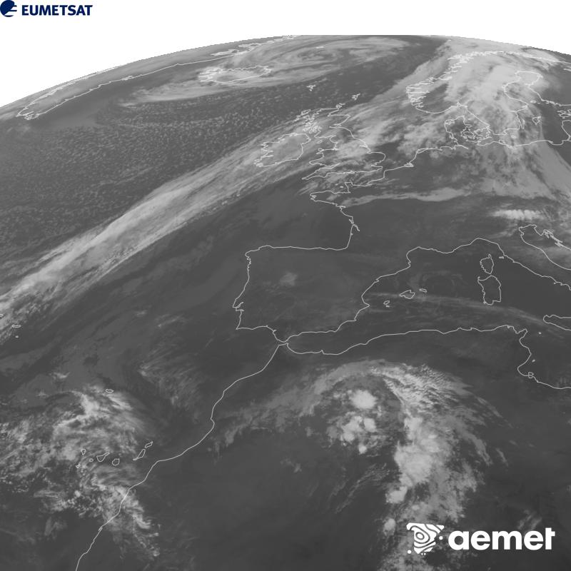 Aquesta imatge es genera utilitzant informaci� del canal Infraroig 10.5 �m del sat�l�lit METEOSAT-12, pertanyent a la tercera generaci� de sat�l�lits Meteosat (MTG). Perqu� la imatge s'assembli m�s a la percepci� de l'ull hum�, l'escala de grises est� invertida. Les hores indicades es refereixen a la pen�nsula (una hora menys a les Illes Can�ries).&nbsp;dijous, 15 d?octubre  2026 10:00