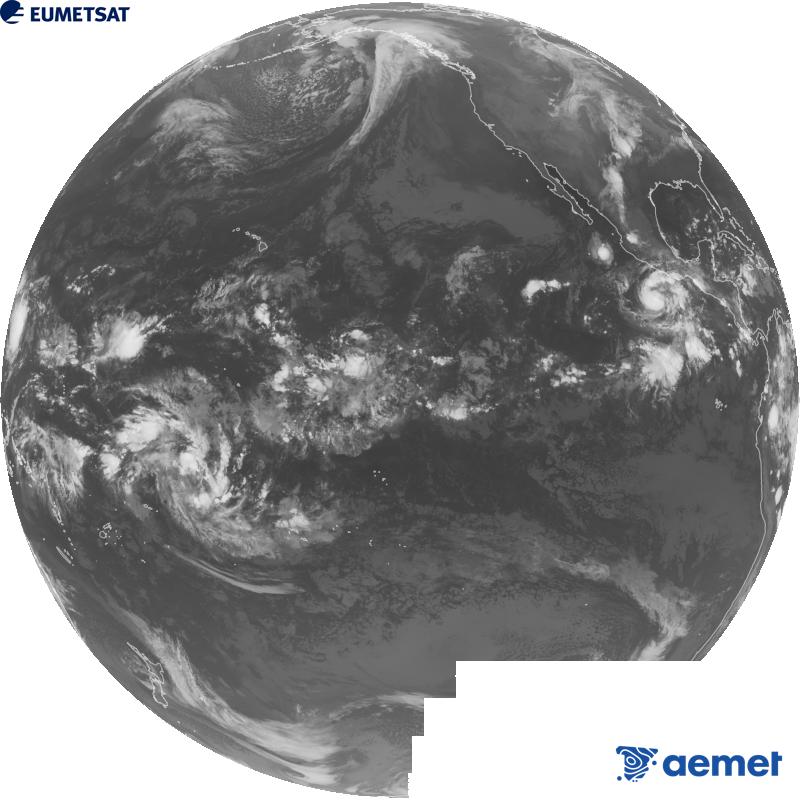 Imaxe global da canle infravermella (lonxitude de onda 10.3 �m) do sat�lite estadounidense GOES-18. As horas indicadas ref�rense � pen�nsula (unha hora menos nas Illas Canarias).&nbsp;xoves, 15 outubro  2026 11:00