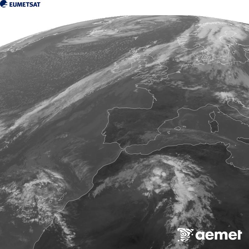 Aquesta imatge es genera utilitzant informaci� del canal Infraroig 10.5 �m del sat�l�lit METEOSAT-12, pertanyent a la tercera generaci� de sat�l�lits Meteosat (MTG). Perqu� la imatge s'assembli m�s a la percepci� de l'ull hum�, l'escala de grises est� invertida. Les hores indicades es refereixen a la pen�nsula (una hora menys a les Illes Can�ries).&nbsp;dijous, 15 d?octubre  2026 12:00