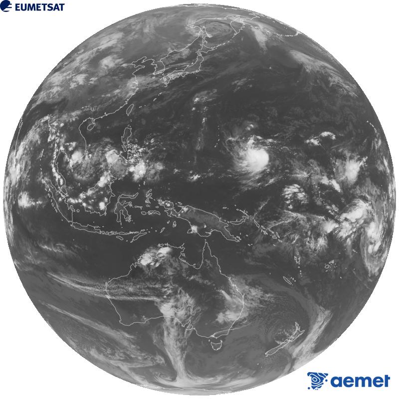 Imaxe global da canle infravermella (lonxitude de onda 10.4 �m) do sat�lite xeoestacionario xapon�s Himawari-9. As horas indicadas ref�rense � pen�nsula (unha hora menos nas Illas Canarias).&nbsp;xoves, 15 outubro  2026 14:00