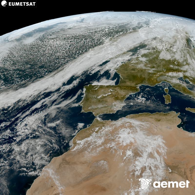 Aquesta imatge RGB es genera utilitzant informaci� dels canals visibles del sat�l�lit METEOSAT-12, pertanyent a la tercera generaci� de sat�l�lits Meteosat (MTG). Per aquest motiu, nom�s hi ha informaci� en la zona il�luminada pel sol. Ens mostra una imatge amb una aparen�a molt similar a la que percebria l'ull hum� des de l'espai. Les hores indicades es refereixen a la pen�nsula (una hora menys a les Illes Can�ries).&nbsp;dijous, 15 d?octubre  2026 15:00