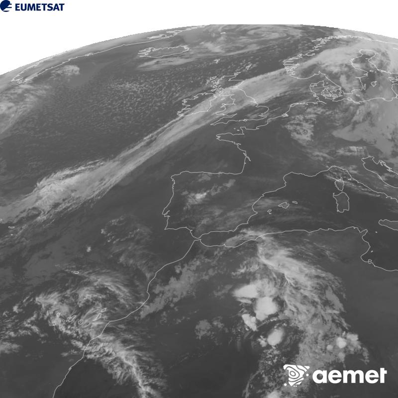 Aquesta imatge es genera utilitzant informaci� del canal Infraroig 10.5 �m del sat�l�lit METEOSAT-12, pertanyent a la tercera generaci� de sat�l�lits Meteosat (MTG). Perqu� la imatge s'assembli m�s a la percepci� de l'ull hum�, l'escala de grises est� invertida. Les hores indicades es refereixen a la pen�nsula (una hora menys a les Illes Can�ries).&nbsp;dijous, 15 d?octubre  2026 20:00