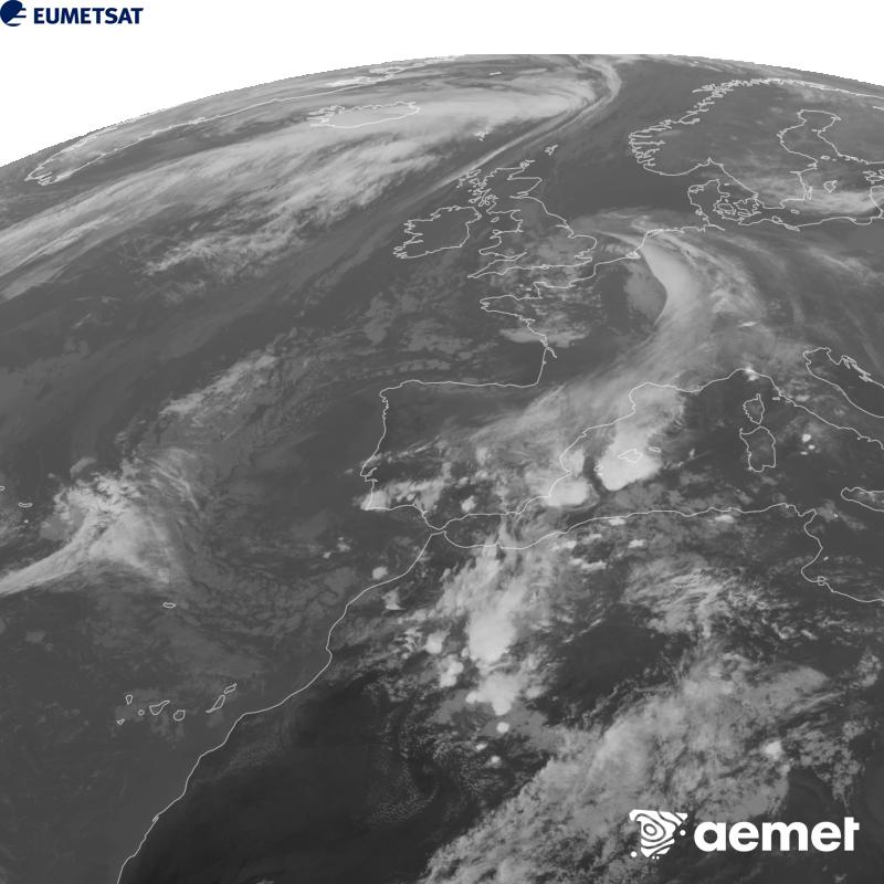 Irudi hau METEOSAT-12 satelitearen 10.5 �m Infragorri kanaleko informazioa erabiliz sortzen da, Meteosat (MTG) sateliteen hirugarren belaunaldikoa. Irudiak giza begiaren pertzepzioaren antz handiagoa izan dezan, grisen eskala alderantzizkoa da. Ordu horiek penintsulari dagozkio (ordubete gutxiago Kanariar Uharteetan).&nbsp;igandea, 2026ko urriak 18, ordua: 18:00