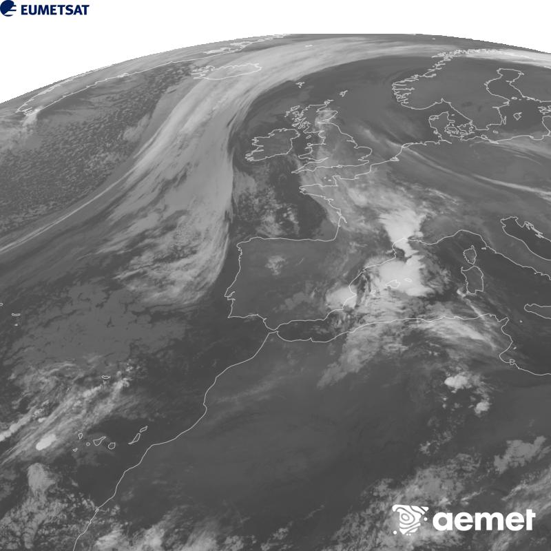 Irudi hau METEOSAT-12 satelitearen 10.5 �m Infragorri kanaleko informazioa erabiliz sortzen da, Meteosat (MTG) sateliteen hirugarren belaunaldikoa. Irudiak giza begiaren pertzepzioaren antz handiagoa izan dezan, grisen eskala alderantzizkoa da. Ordu horiek penintsulari dagozkio (ordubete gutxiago Kanariar Uharteetan).&nbsp;asteartea, 2026ko urriak 20, ordua: 01:00