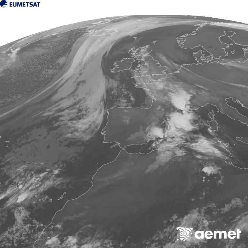 Irudi hau METEOSAT-12 satelitearen 10.5 �m Infragorri kanaleko informazioa erabiliz sortzen da, Meteosat (MTG) sateliteen hirugarren belaunaldikoa. Irudiak giza begiaren pertzepzioaren antz handiagoa izan dezan, grisen eskala alderantzizkoa da. Ordu horiek penintsulari dagozkio (ordubete gutxiago Kanariar Uharteetan).&nbsp;asteartea, 2026ko urriak 20, ordua: 02:00