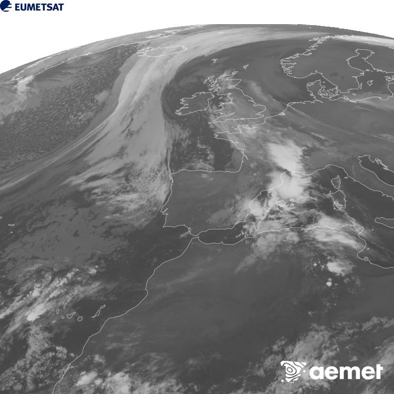 Irudi hau METEOSAT-12 satelitearen 10.5 �m Infragorri kanaleko informazioa erabiliz sortzen da, Meteosat (MTG) sateliteen hirugarren belaunaldikoa. Irudiak giza begiaren pertzepzioaren antz handiagoa izan dezan, grisen eskala alderantzizkoa da. Ordu horiek penintsulari dagozkio (ordubete gutxiago Kanariar Uharteetan).&nbsp;asteartea, 2026ko urriak 20, ordua: 03:00