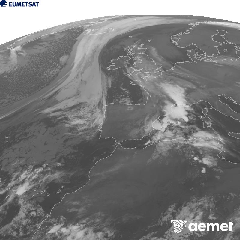 Irudi hau METEOSAT-12 satelitearen 10.5 �m Infragorri kanaleko informazioa erabiliz sortzen da, Meteosat (MTG) sateliteen hirugarren belaunaldikoa. Irudiak giza begiaren pertzepzioaren antz handiagoa izan dezan, grisen eskala alderantzizkoa da. Ordu horiek penintsulari dagozkio (ordubete gutxiago Kanariar Uharteetan).&nbsp;asteartea, 2026ko urriak 20, ordua: 04:00