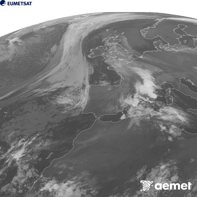Irudi hau METEOSAT-12 satelitearen 10.5 �m Infragorri kanaleko informazioa erabiliz sortzen da, Meteosat (MTG) sateliteen hirugarren belaunaldikoa. Irudiak giza begiaren pertzepzioaren antz handiagoa izan dezan, grisen eskala alderantzizkoa da. Ordu horiek penintsulari dagozkio (ordubete gutxiago Kanariar Uharteetan).&nbsp;asteartea, 2026ko urriak 20, ordua: 05:00