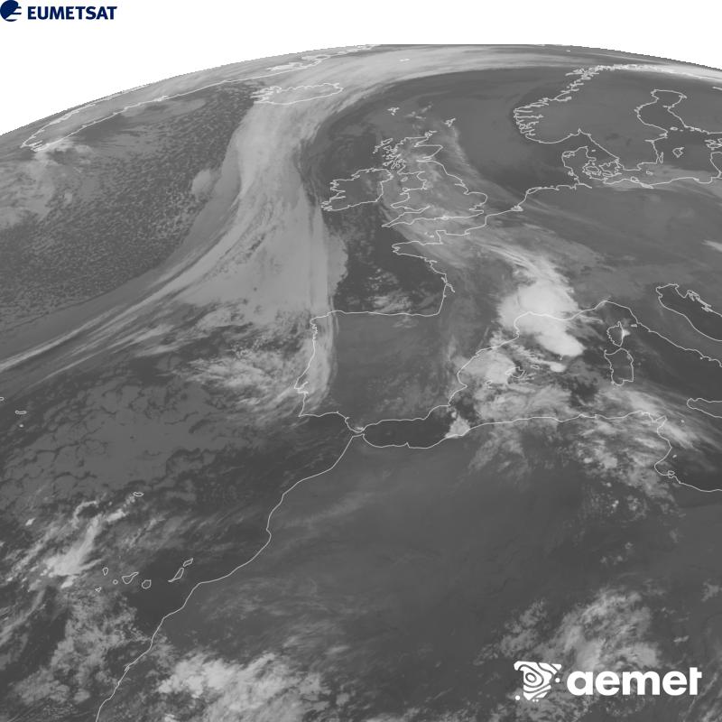 Irudi hau METEOSAT-12 satelitearen 10.5 �m Infragorri kanaleko informazioa erabiliz sortzen da, Meteosat (MTG) sateliteen hirugarren belaunaldikoa. Irudiak giza begiaren pertzepzioaren antz handiagoa izan dezan, grisen eskala alderantzizkoa da. Ordu horiek penintsulari dagozkio (ordubete gutxiago Kanariar Uharteetan).&nbsp;asteartea, 2026ko urriak 20, ordua: 06:00