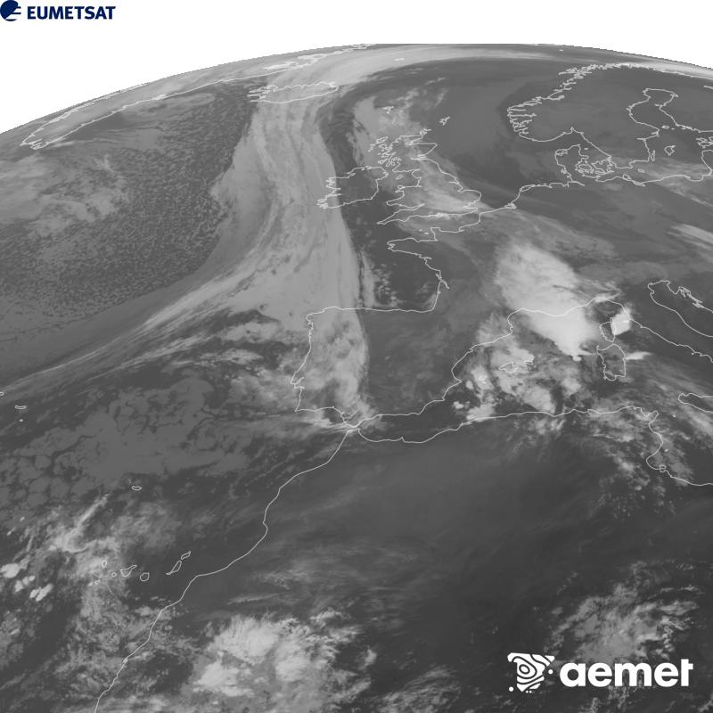 Irudi hau METEOSAT-12 satelitearen 10.5 �m Infragorri kanaleko informazioa erabiliz sortzen da, Meteosat (MTG) sateliteen hirugarren belaunaldikoa. Irudiak giza begiaren pertzepzioaren antz handiagoa izan dezan, grisen eskala alderantzizkoa da. Ordu horiek penintsulari dagozkio (ordubete gutxiago Kanariar Uharteetan).&nbsp;asteartea, 2026ko urriak 20, ordua: 10:00