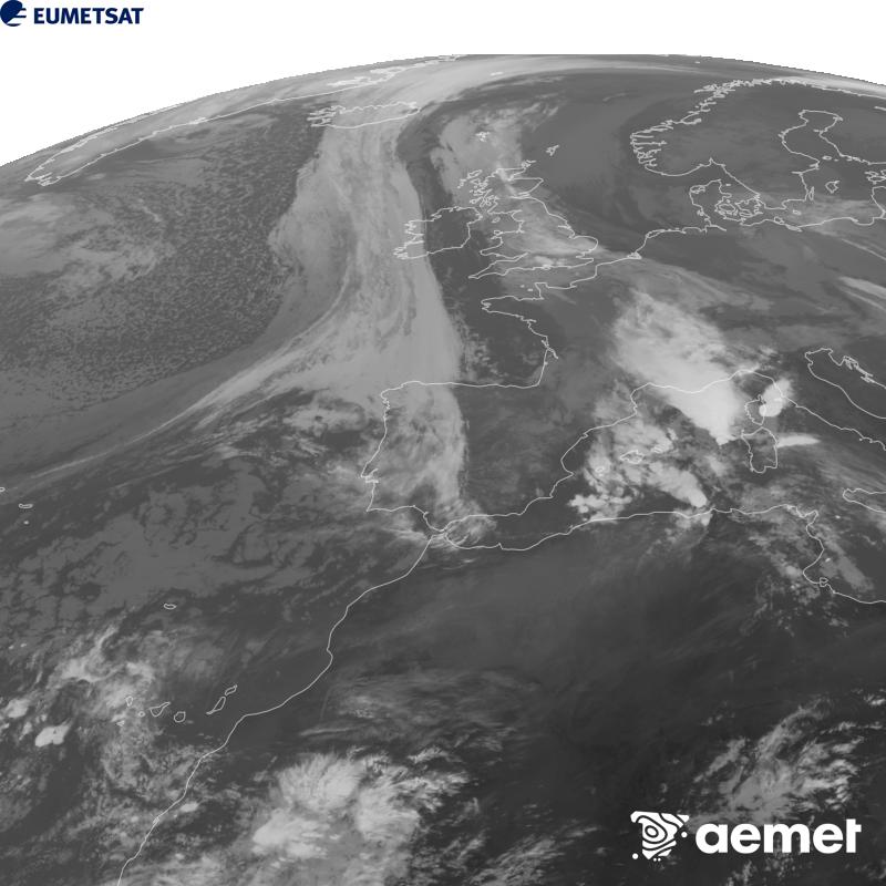 Irudi hau METEOSAT-12 satelitearen 10.5 �m Infragorri kanaleko informazioa erabiliz sortzen da, Meteosat (MTG) sateliteen hirugarren belaunaldikoa. Irudiak giza begiaren pertzepzioaren antz handiagoa izan dezan, grisen eskala alderantzizkoa da. Ordu horiek penintsulari dagozkio (ordubete gutxiago Kanariar Uharteetan).&nbsp;asteartea, 2026ko urriak 20, ordua: 11:00