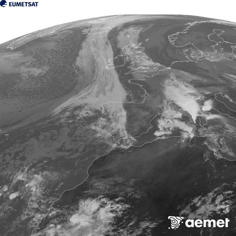 Irudi hau METEOSAT-12 satelitearen 10.5 �m Infragorri kanaleko informazioa erabiliz sortzen da, Meteosat (MTG) sateliteen hirugarren belaunaldikoa. Irudiak giza begiaren pertzepzioaren antz handiagoa izan dezan, grisen eskala alderantzizkoa da. Ordu horiek penintsulari dagozkio (ordubete gutxiago Kanariar Uharteetan).&nbsp;asteartea, 2026ko urriak 20, ordua: 12:00