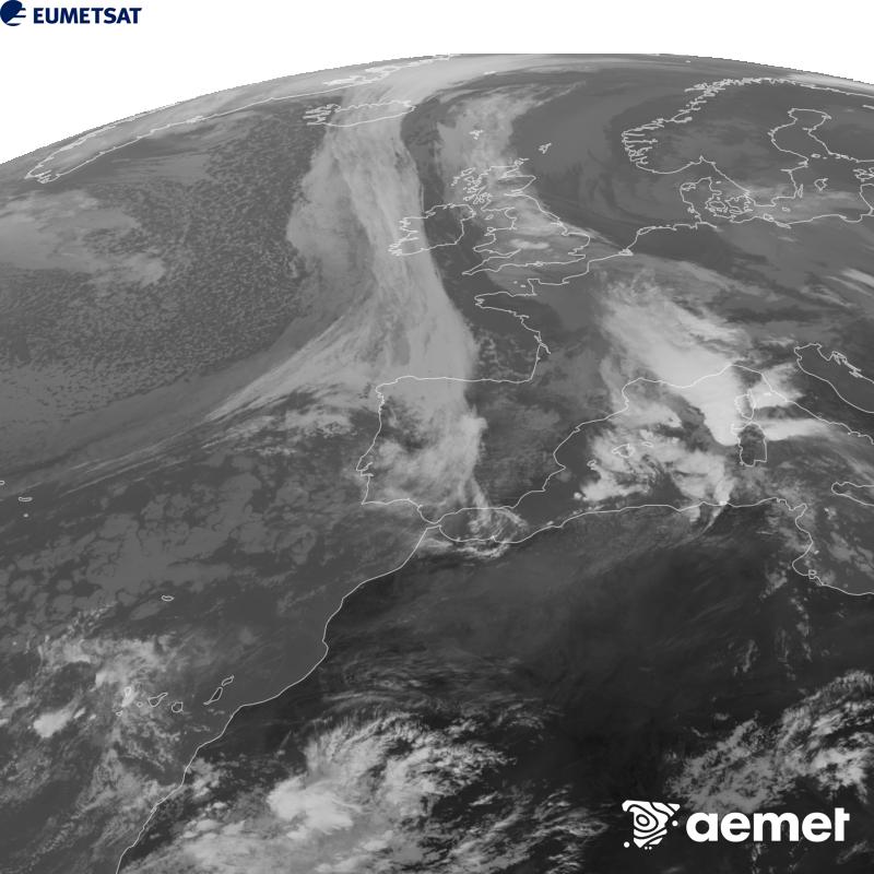 Irudi hau METEOSAT-12 satelitearen 10.5 �m Infragorri kanaleko informazioa erabiliz sortzen da, Meteosat (MTG) sateliteen hirugarren belaunaldikoa. Irudiak giza begiaren pertzepzioaren antz handiagoa izan dezan, grisen eskala alderantzizkoa da. Ordu horiek penintsulari dagozkio (ordubete gutxiago Kanariar Uharteetan).&nbsp;asteartea, 2026ko urriak 20, ordua: 13:00