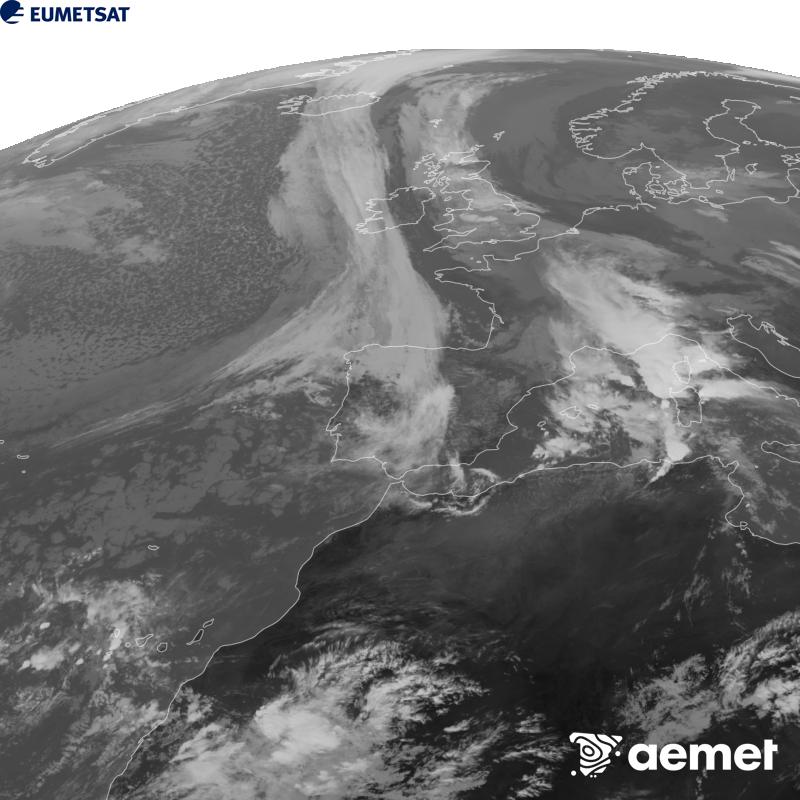 Irudi hau METEOSAT-12 satelitearen 10.5 �m Infragorri kanaleko informazioa erabiliz sortzen da, Meteosat (MTG) sateliteen hirugarren belaunaldikoa. Irudiak giza begiaren pertzepzioaren antz handiagoa izan dezan, grisen eskala alderantzizkoa da. Ordu horiek penintsulari dagozkio (ordubete gutxiago Kanariar Uharteetan).&nbsp;asteartea, 2026ko urriak 20, ordua: 14:00