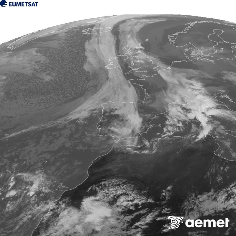Esta imagen se genera utilizando informaci�n del canal Infrarrojo 10.5 �m del sat�lite METEOSAT-12, perteneciente a la tercera generaci�n de sat�lites Meteosat (MTG). Para que la imagen se asemeje m�s a la percepci�n del ojo humano, la escala de grises est� invertida. Las horas indicadas se refieren a la pen�nsula (una hora menos en las Islas Canarias).&nbsp;martes, 20 octubre 2026 a las 16:00