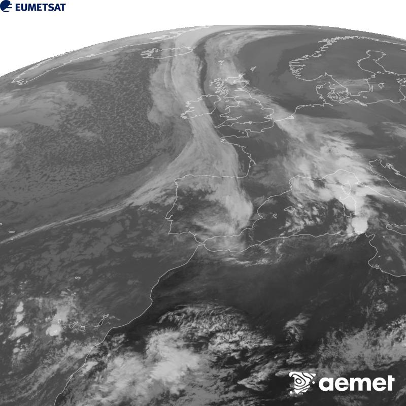 Esta imagen se genera utilizando informaci�n del canal Infrarrojo 10.5 �m del sat�lite METEOSAT-12, perteneciente a la tercera generaci�n de sat�lites Meteosat (MTG). Para que la imagen se asemeje m�s a la percepci�n del ojo humano, la escala de grises est� invertida. Las horas indicadas se refieren a la pen�nsula (una hora menos en las Islas Canarias).&nbsp;martes, 20 octubre 2026 a las 17:00