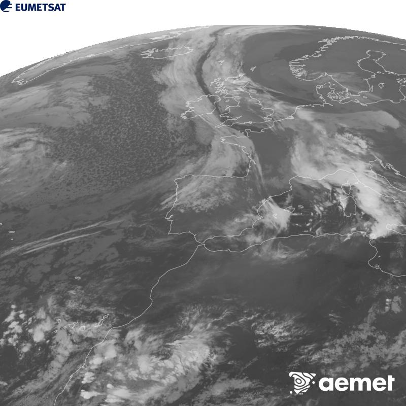 Esta imagen se genera utilizando informaci�n del canal Infrarrojo 10.5 �m del sat�lite METEOSAT-12, perteneciente a la tercera generaci�n de sat�lites Meteosat (MTG). Para que la imagen se asemeje m�s a la percepci�n del ojo humano, la escala de grises est� invertida. Las horas indicadas se refieren a la pen�nsula (una hora menos en las Islas Canarias).&nbsp;martes, 20 octubre 2026 a las 21:00