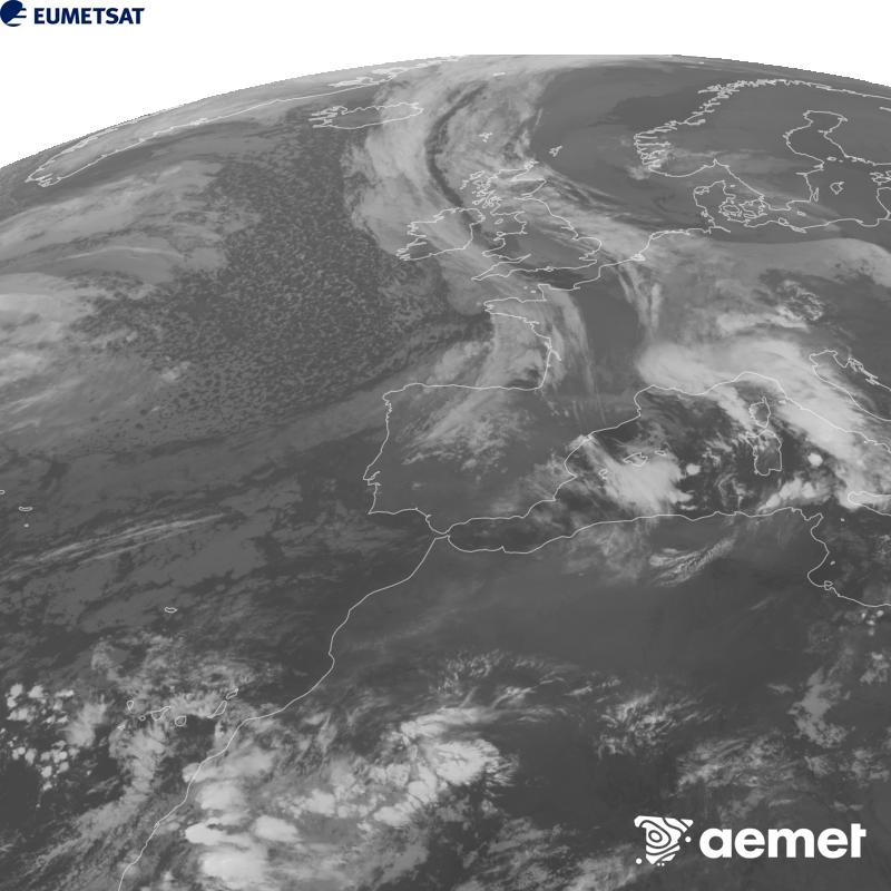 Esta imagen se genera utilizando informaci�n del canal Infrarrojo 10.5 �m del sat�lite METEOSAT-12, perteneciente a la tercera generaci�n de sat�lites Meteosat (MTG). Para que la imagen se asemeje m�s a la percepci�n del ojo humano, la escala de grises est� invertida. Las horas indicadas se refieren a la pen�nsula (una hora menos en las Islas Canarias).&nbsp;martes, 20 octubre 2026 a las 23:00