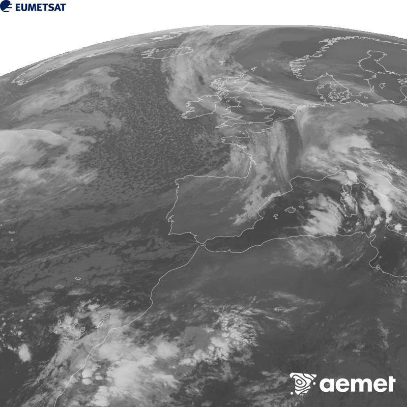 Esta imagen se genera utilizando informaci�n del canal Infrarrojo 10.5 �m del sat�lite METEOSAT-12, perteneciente a la tercera generaci�n de sat�lites Meteosat (MTG). Para que la imagen se asemeje m�s a la percepci�n del ojo humano, la escala de grises est� invertida. Las horas indicadas se refieren a la pen�nsula (una hora menos en las Islas Canarias).&nbsp;mi�rcoles, 21 octubre 2026 a las 03:00