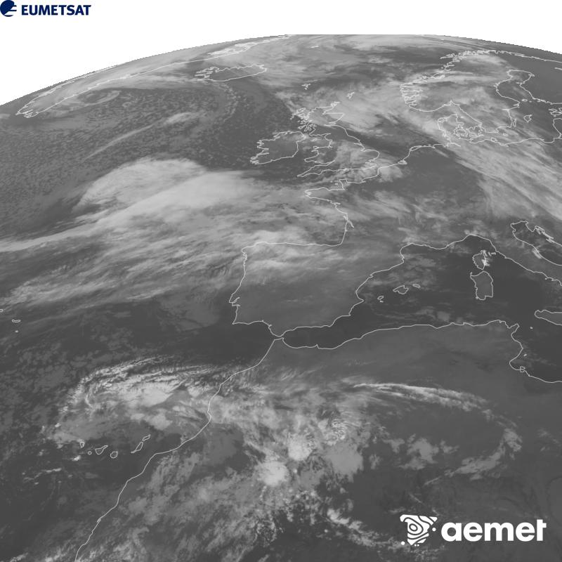 Cette image a �t� g�n�r�e � partir des donn�es du canal infrarouge 10,5 �m du satellite METEOSAT-12, qui fait partie de la troisi�me g�n�ration de satellites Meteosat (MTG). Afin que l'image se rapproche davantage de la perception de l'oeil humain, l'�chelle de gris a �t� invers�e. Les heures indiqu�es se rapportent � la p�ninsule (une heure de moins aux �les Canaries).&nbsp;jeudi, 22 octobre  2026 04:00