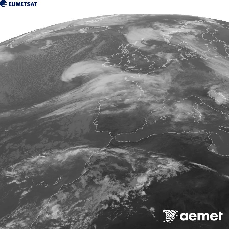 Aquesta imatge es genera utilitzant informaci� del canal Infraroig 10.5 �m del sat�l�lit METEOSAT-12, pertanyent a la tercera generaci� de sat�l�lits Meteosat (MTG). Perqu� la imatge s'assembli m�s a la percepci� de l'ull hum�, l'escala de grises est� invertida. Les hores indicades es refereixen a la pen�nsula (una hora menys a les Illes Can�ries).&nbsp;dijous, 22 d?octubre  2026 12:00