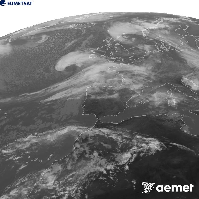 Aquesta imatge es genera utilitzant informaci� del canal Infraroig 10.5 �m del sat�l�lit METEOSAT-12, pertanyent a la tercera generaci� de sat�l�lits Meteosat (MTG). Perqu� la imatge s'assembli m�s a la percepci� de l'ull hum�, l'escala de grises est� invertida. Les hores indicades es refereixen a la pen�nsula (una hora menys a les Illes Can�ries).&nbsp;dijous, 22 d?octubre  2026 13:00