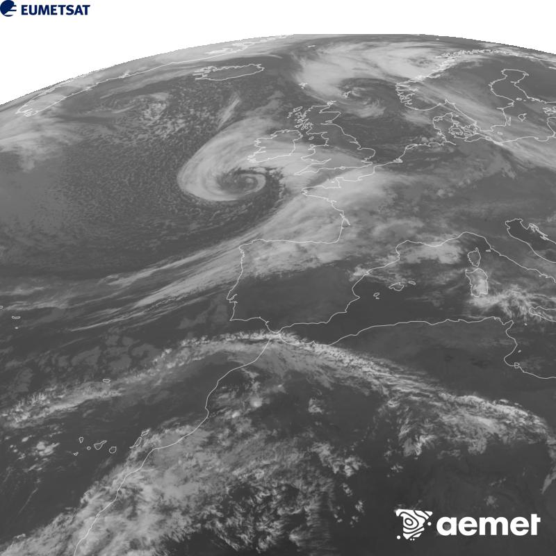 Aquesta imatge es genera utilitzant informaci� del canal Infraroig 10.5 �m del sat�l�lit METEOSAT-12, pertanyent a la tercera generaci� de sat�l�lits Meteosat (MTG). Perqu� la imatge s'assembli m�s a la percepci� de l'ull hum�, l'escala de grises est� invertida. Les hores indicades es refereixen a la pen�nsula (una hora menys a les Illes Can�ries).&nbsp;dijous, 22 d?octubre  2026 19:00