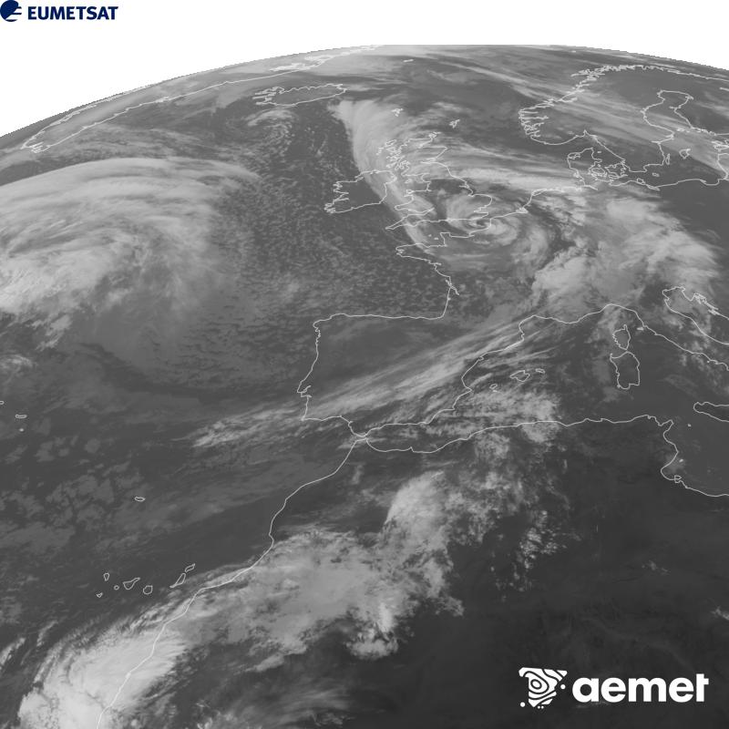 Irudi hau METEOSAT-12 satelitearen 10.5 �m Infragorri kanaleko informazioa erabiliz sortzen da, Meteosat (MTG) sateliteen hirugarren belaunaldikoa. Irudiak giza begiaren pertzepzioaren antz handiagoa izan dezan, grisen eskala alderantzizkoa da. Ordu horiek penintsulari dagozkio (ordubete gutxiago Kanariar Uharteetan).&nbsp;ostirala, 2026ko urriak 23, ordua: 11:00