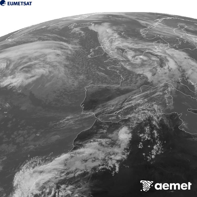 Irudi hau METEOSAT-12 satelitearen 10.5 �m Infragorri kanaleko informazioa erabiliz sortzen da, Meteosat (MTG) sateliteen hirugarren belaunaldikoa. Irudiak giza begiaren pertzepzioaren antz handiagoa izan dezan, grisen eskala alderantzizkoa da. Ordu horiek penintsulari dagozkio (ordubete gutxiago Kanariar Uharteetan).&nbsp;ostirala, 2026ko urriak 23, ordua: 14:00
